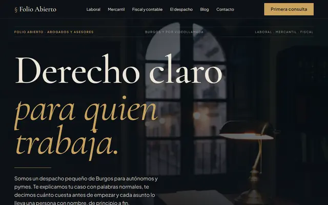 Vista previa de Folio Abierto, web de ejemplo de un despacho de abogados y asesoría (negocio ficticio)